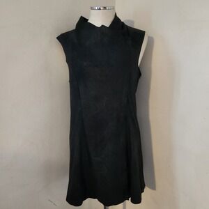 Calvin‎ Klein Black Sleeveless Mock Neck Faux Suede Dress Women's Size M